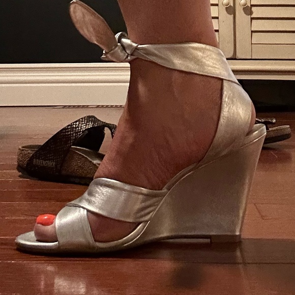 Michael Kors silver wedge ankle tie sandals - Picture 2 of 8